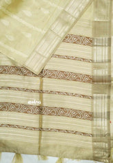 Manjari - Full weaving body traditional border raw silk - Pastel Beige